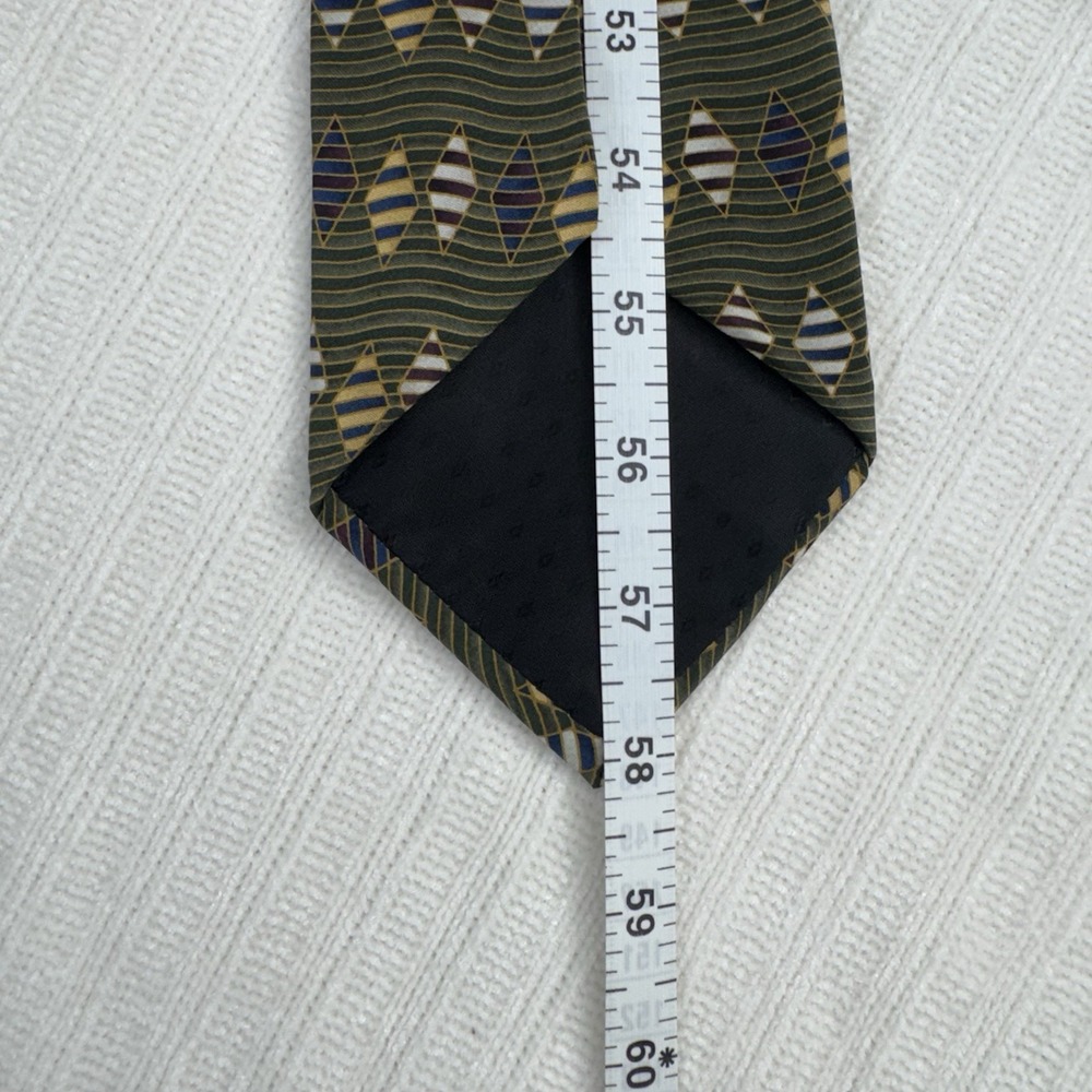 Bill Blass Black Label Silk Tie Green Geometric Pattern USA Mens Necktie - Picture 6 of 6